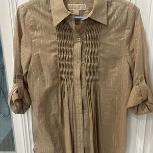 Michael Kors Gold Button-Up Shirt with Pleats